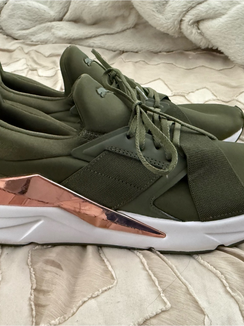 Puma Olive Green Women's Sneakers with Rose Gold Accent